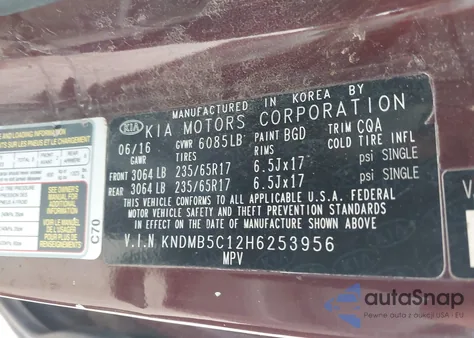 2017 Kia Sedona Lx from USA, damaged, VIN KNDMB5C12H6253956
